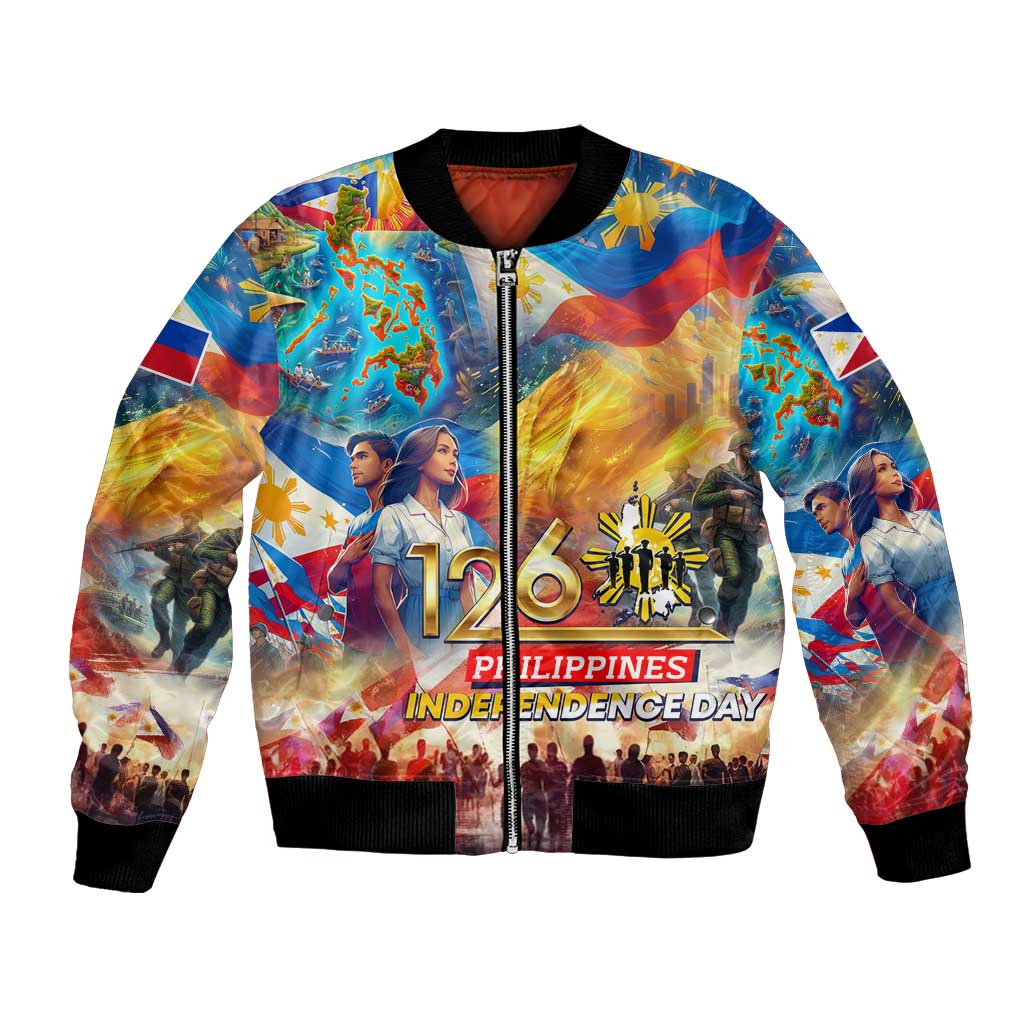 Custom The Philippines 126th Independence Anniversary Bomber Jacket Art Style DT02 Unisex Art - Polynesian Pride