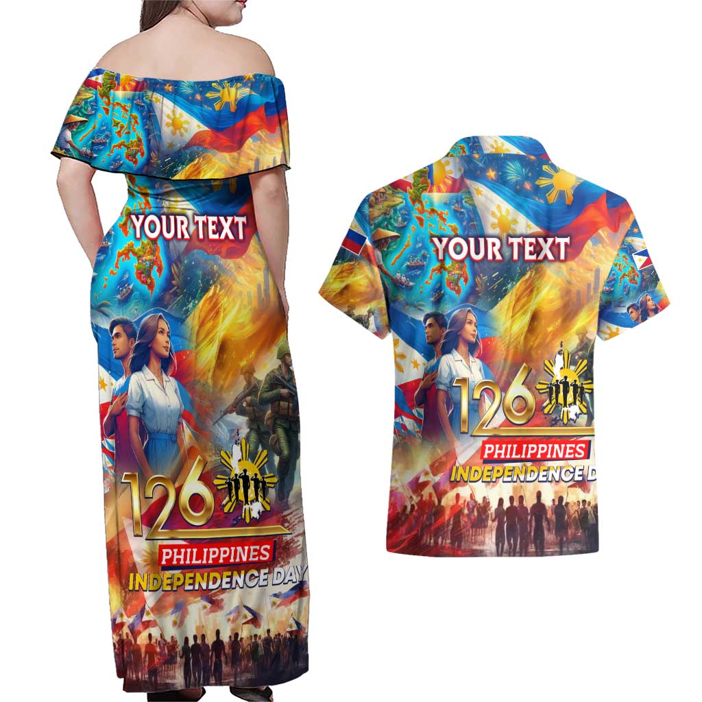 Custom The Philippines 126th Independence Anniversary Couples Matching Off Shoulder Maxi Dress and Hawaiian Shirt Art Style - Polynesian Pride