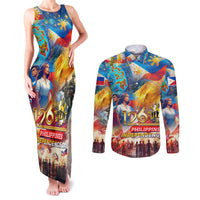 Custom The Philippines 126th Independence Anniversary Couples Matching Tank Maxi Dress and Long Sleeve Button Shirt Art Style - Polynesian Pride