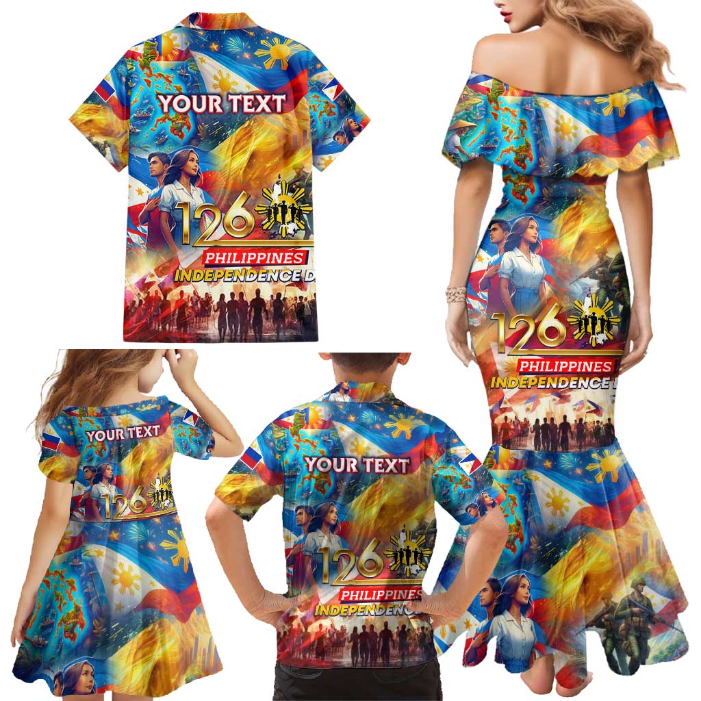 Custom The Philippines 126th Independence Anniversary Family Matching Mermaid Dress and Hawaiian Shirt Art Style - Polynesian Pride