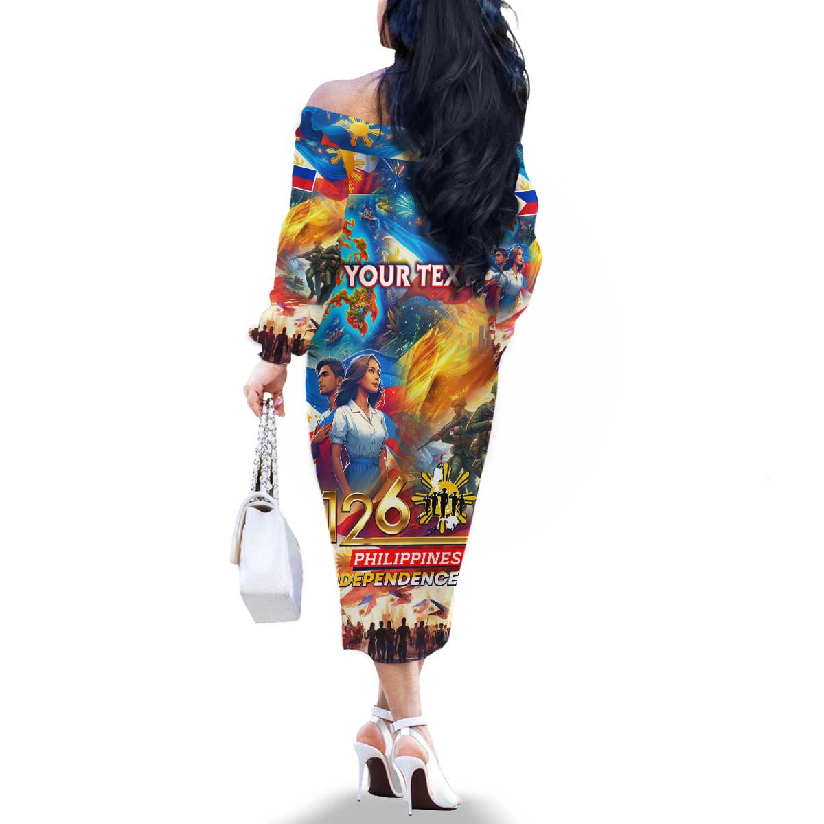 Custom The Philippines 126th Independence Anniversary Family Matching Off The Shoulder Long Sleeve Dress and Hawaiian Shirt Art Style - Polynesian Pride