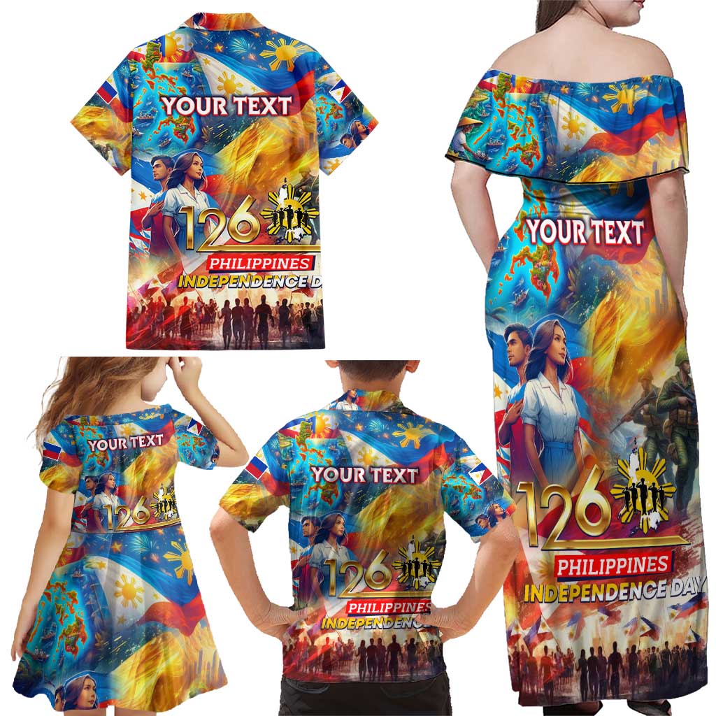 Custom The Philippines 126th Independence Anniversary Family Matching Off Shoulder Maxi Dress and Hawaiian Shirt Art Style - Polynesian Pride