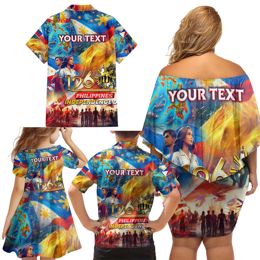Custom The Philippines 126th Independence Anniversary Family Matching Off Shoulder Short Dress and Hawaiian Shirt Art Style - Polynesian Pride