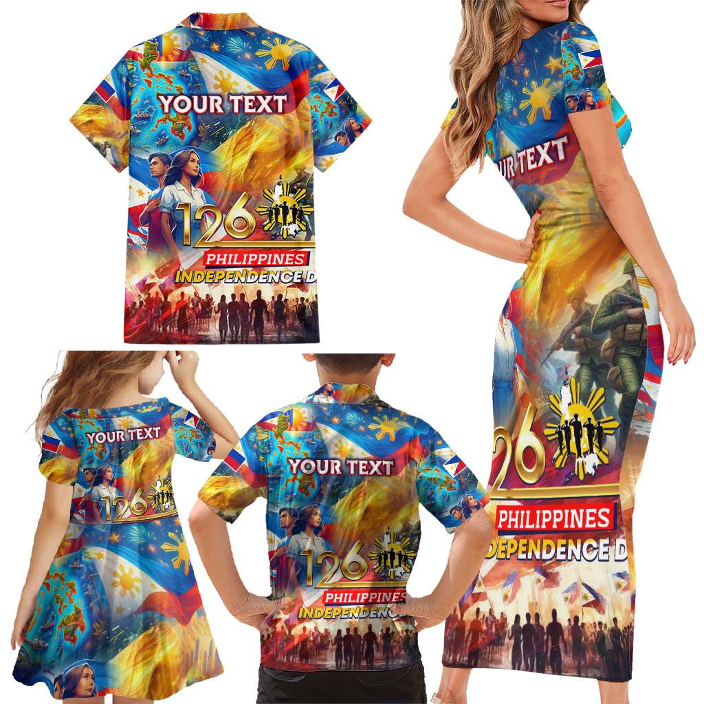 Custom The Philippines 126th Independence Anniversary Family Matching Short Sleeve Bodycon Dress and Hawaiian Shirt Art Style - Polynesian Pride