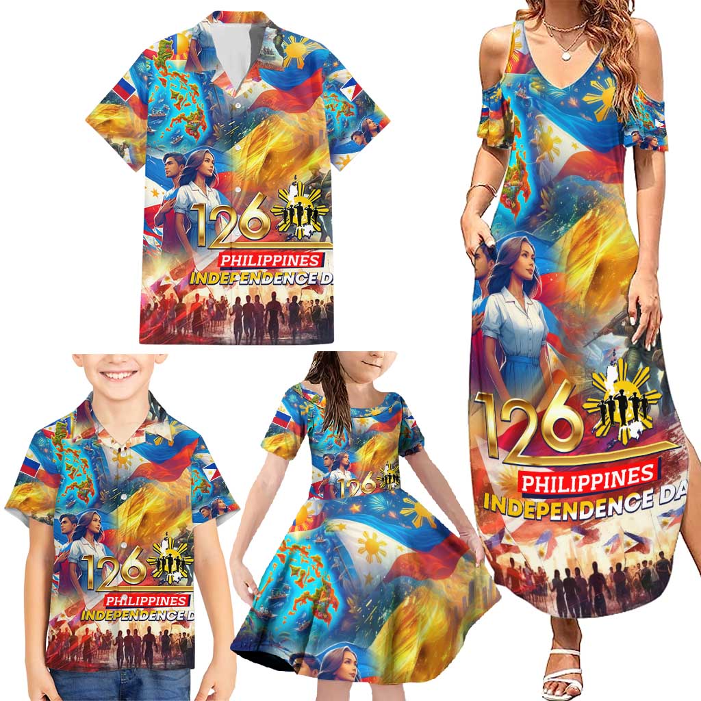 Custom The Philippines 126th Independence Anniversary Family Matching Summer Maxi Dress and Hawaiian Shirt Art Style - Polynesian Pride
