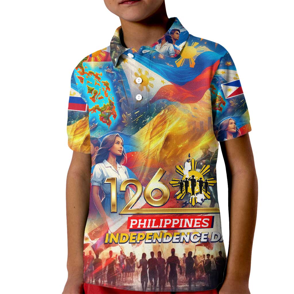 Custom The Philippines 126th Independence Anniversary Kid Polo Shirt Art Style DT02 Kid Art - Polynesian Pride
