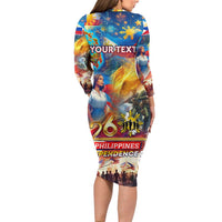 Custom The Philippines 126th Independence Anniversary Long Sleeve Bodycon Dress Art Style - Polynesian Pride