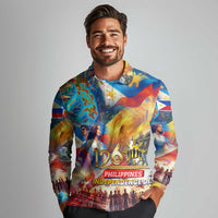 Custom The Philippines 126th Independence Anniversary Long Sleeve Polo Shirt Art Style - Polynesian Pride