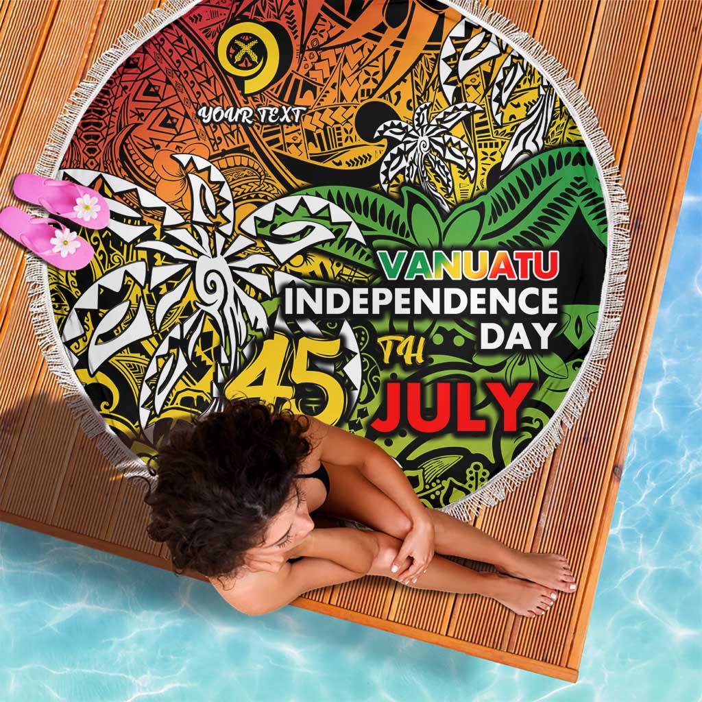 Personalized Vanuatu 45th Independence Anniversary Beach Blanket Melanesian Pattern Reggae - Polynesian Pride