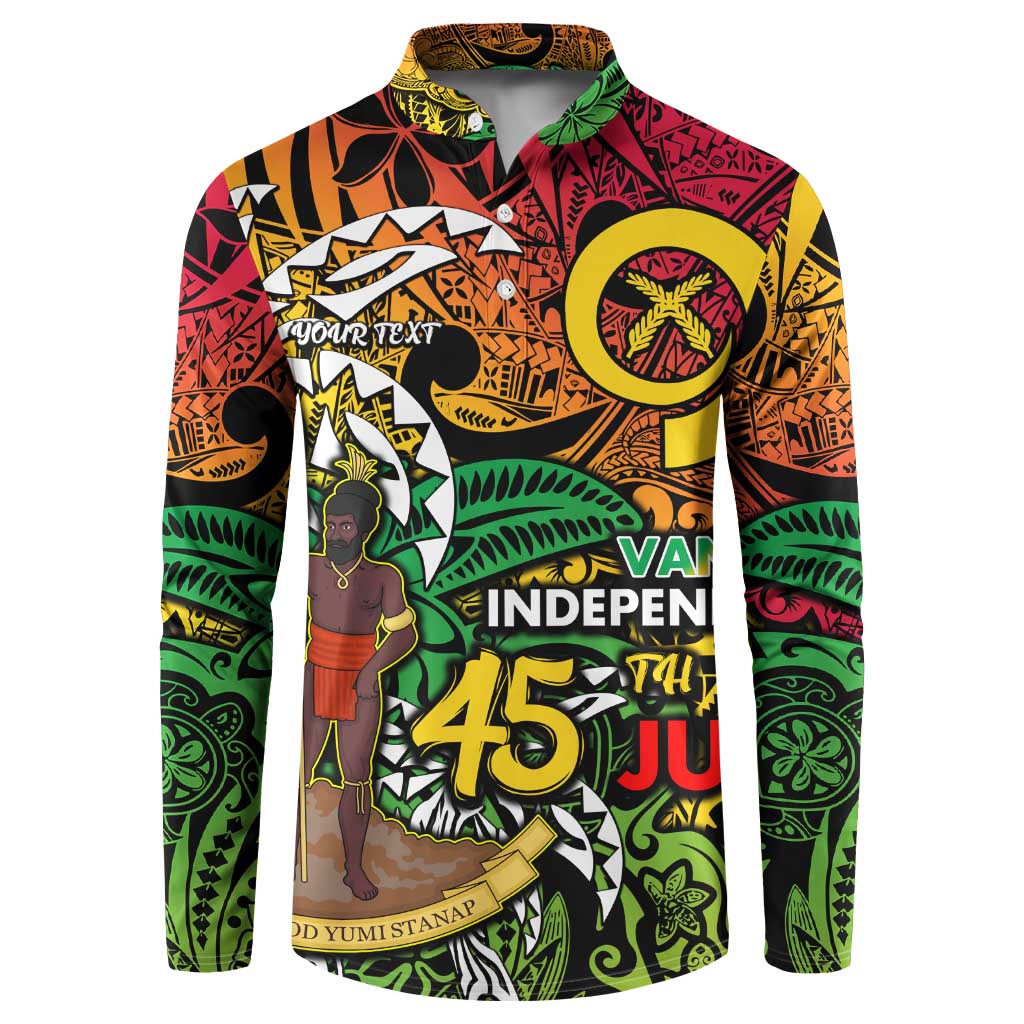 Personalized Vanuatu 45th Independence Anniversary Button Sweatshirt Melanesian Pattern Reggae - Polynesian Pride