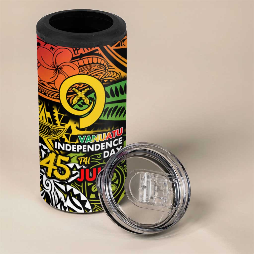 Vanuatu 45th Independence Anniversary 4 in 1 Can Cooler Tumbler Melanesian Pattern Reggae - Polynesian Pride
