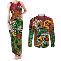 Personalized Vanuatu 45th Independence Anniversary Couples Matching Tank Maxi Dress and Long Sleeve Button Shirt Melanesian Pattern Reggae - Polynesian Pride