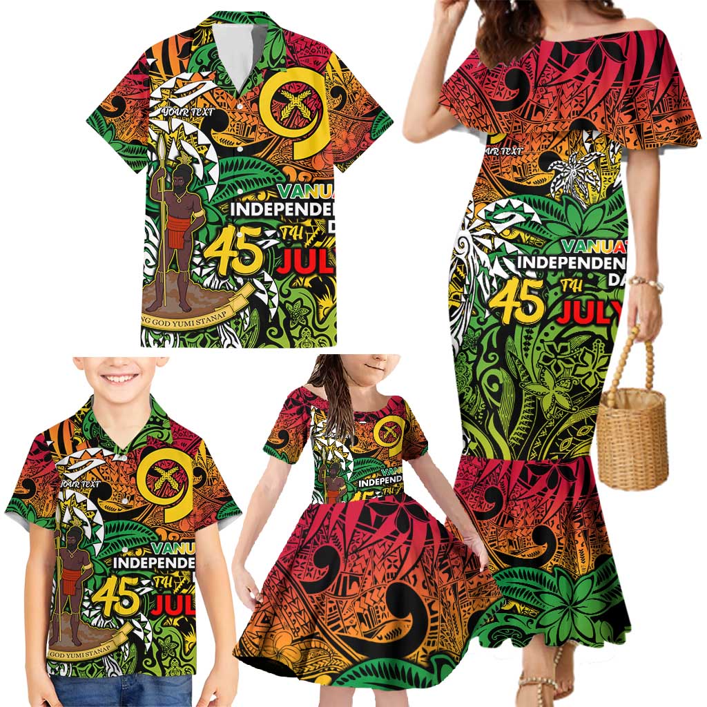 Personalized Vanuatu 45th Independence Anniversary Family Matching Mermaid Dress and Hawaiian Shirt Melanesian Pattern Reggae - Polynesian Pride