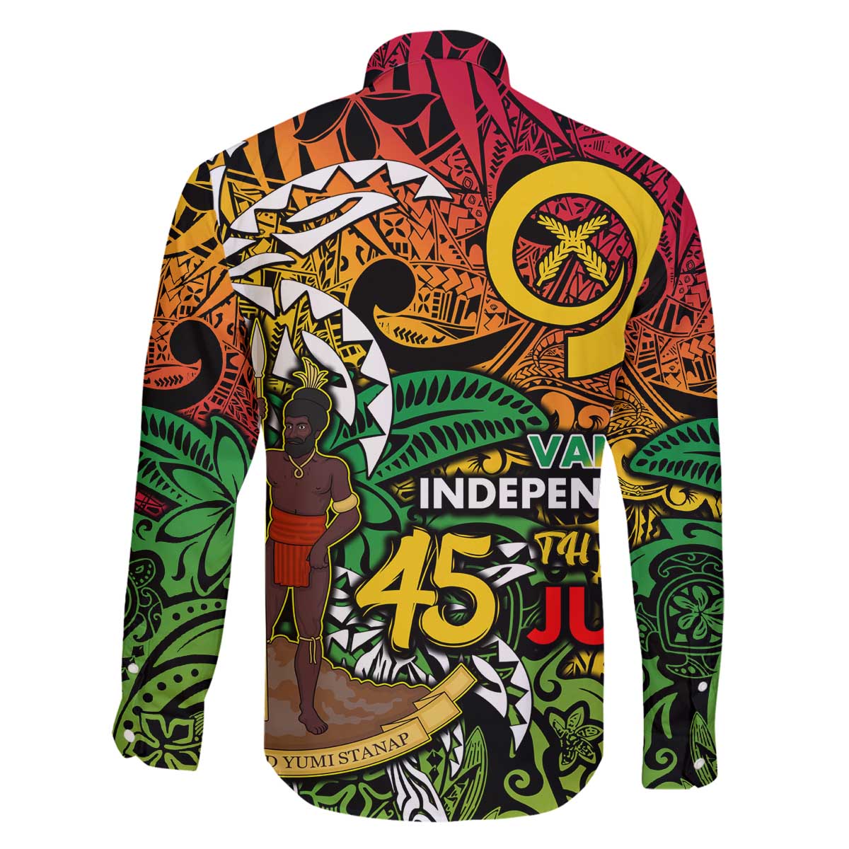 Personalized Vanuatu 45th Independence Anniversary Family Matching Off The Shoulder Long Sleeve Dress and Hawaiian Shirt Melanesian Pattern Reggae - Polynesian Pride