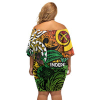 Personalized Vanuatu 45th Independence Anniversary Family Matching Off Shoulder Short Dress and Hawaiian Shirt Melanesian Pattern Reggae - Polynesian Pride