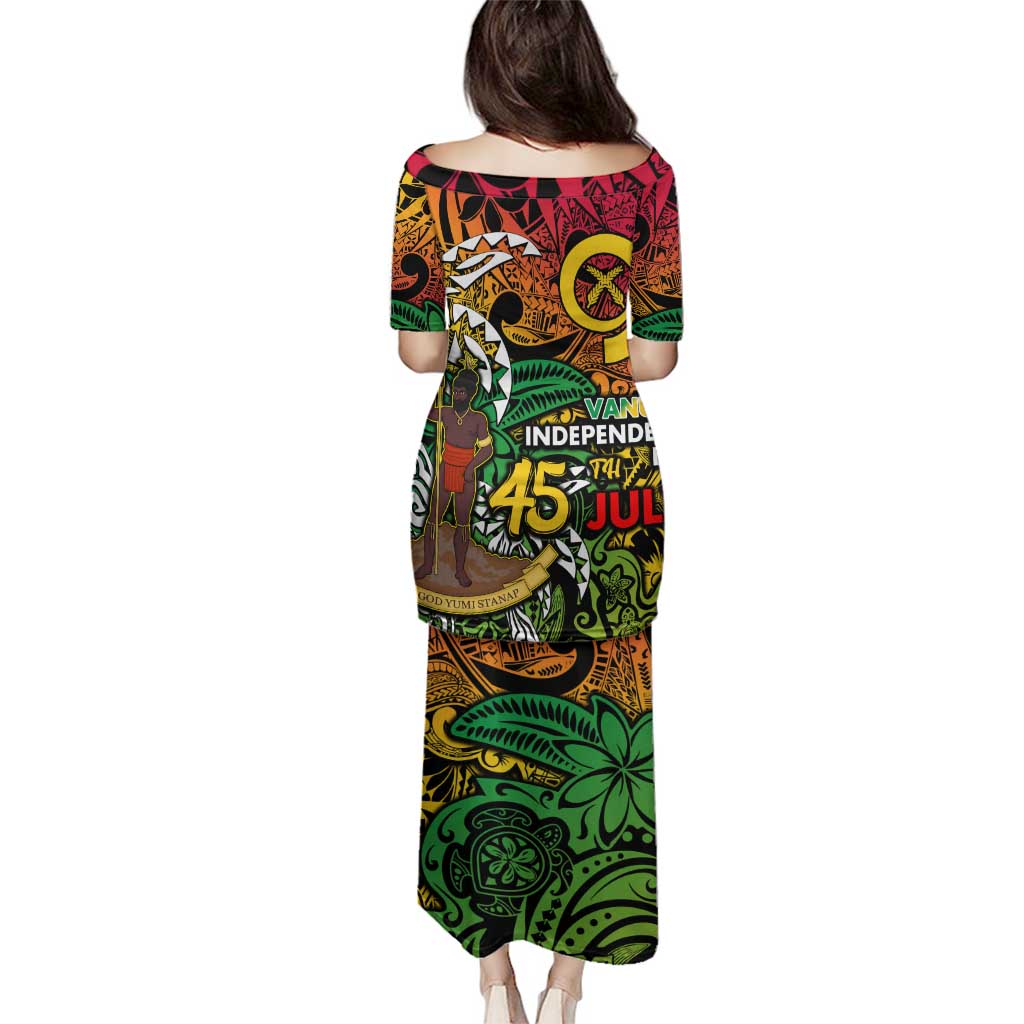 Personalized Vanuatu 45th Independence Anniversary Family Matching Puletasi and Hawaiian Shirt Melanesian Pattern Reggae - Polynesian Pride