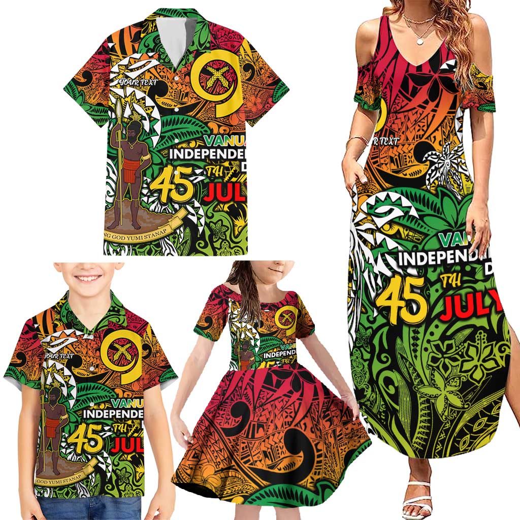 Personalized Vanuatu 45th Independence Anniversary Family Matching Summer Maxi Dress and Hawaiian Shirt Melanesian Pattern Reggae - Polynesian Pride