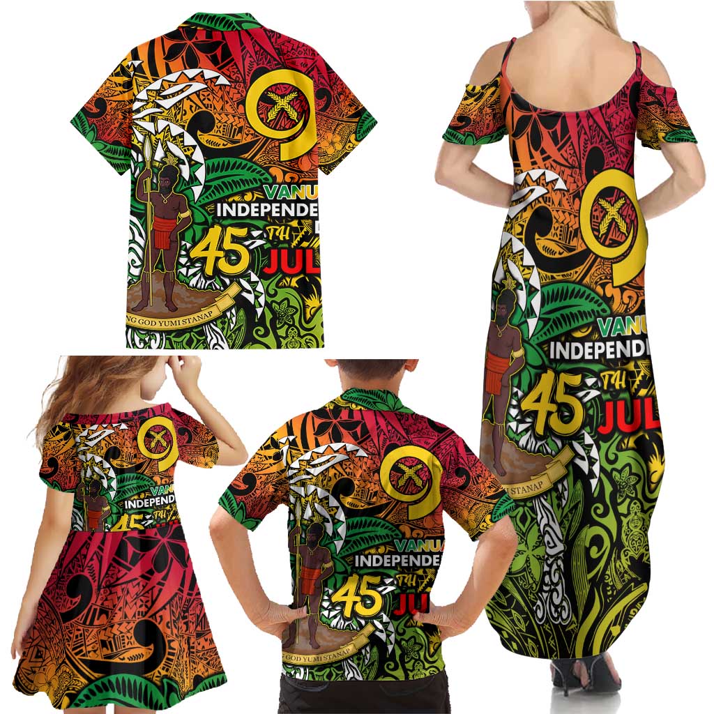 Personalized Vanuatu 45th Independence Anniversary Family Matching Summer Maxi Dress and Hawaiian Shirt Melanesian Pattern Reggae - Polynesian Pride