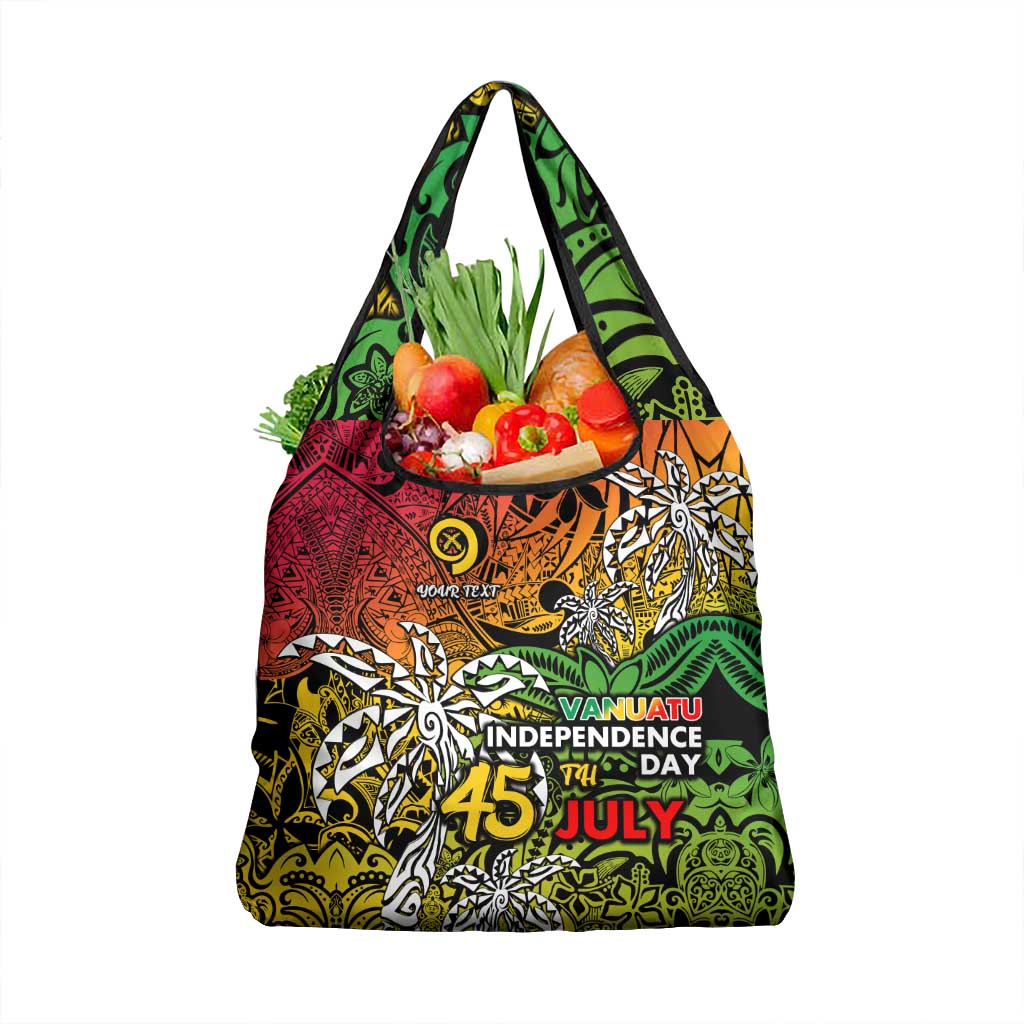 Personalized Vanuatu 45th Independence Anniversary Grocery Bag Melanesian Pattern Reggae - Polynesian Pride