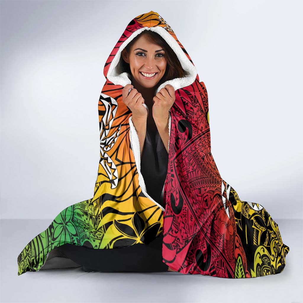 Personalized Vanuatu 45th Independence Anniversary Hooded Blanket Melanesian Pattern Reggae - Polynesian Pride