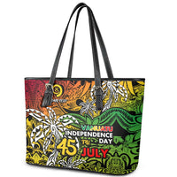 Personalized Vanuatu 45th Independence Anniversary Leather Tote Bag Melanesian Pattern Reggae - Polynesian Pride