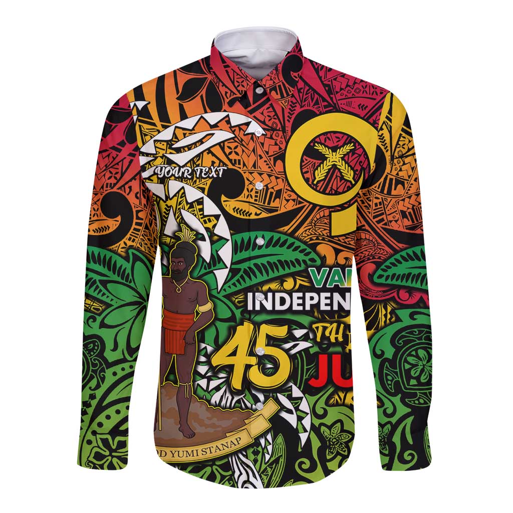 Personalized Vanuatu 45th Independence Anniversary Long Sleeve Button Shirt Melanesian Pattern Reggae - Polynesian Pride