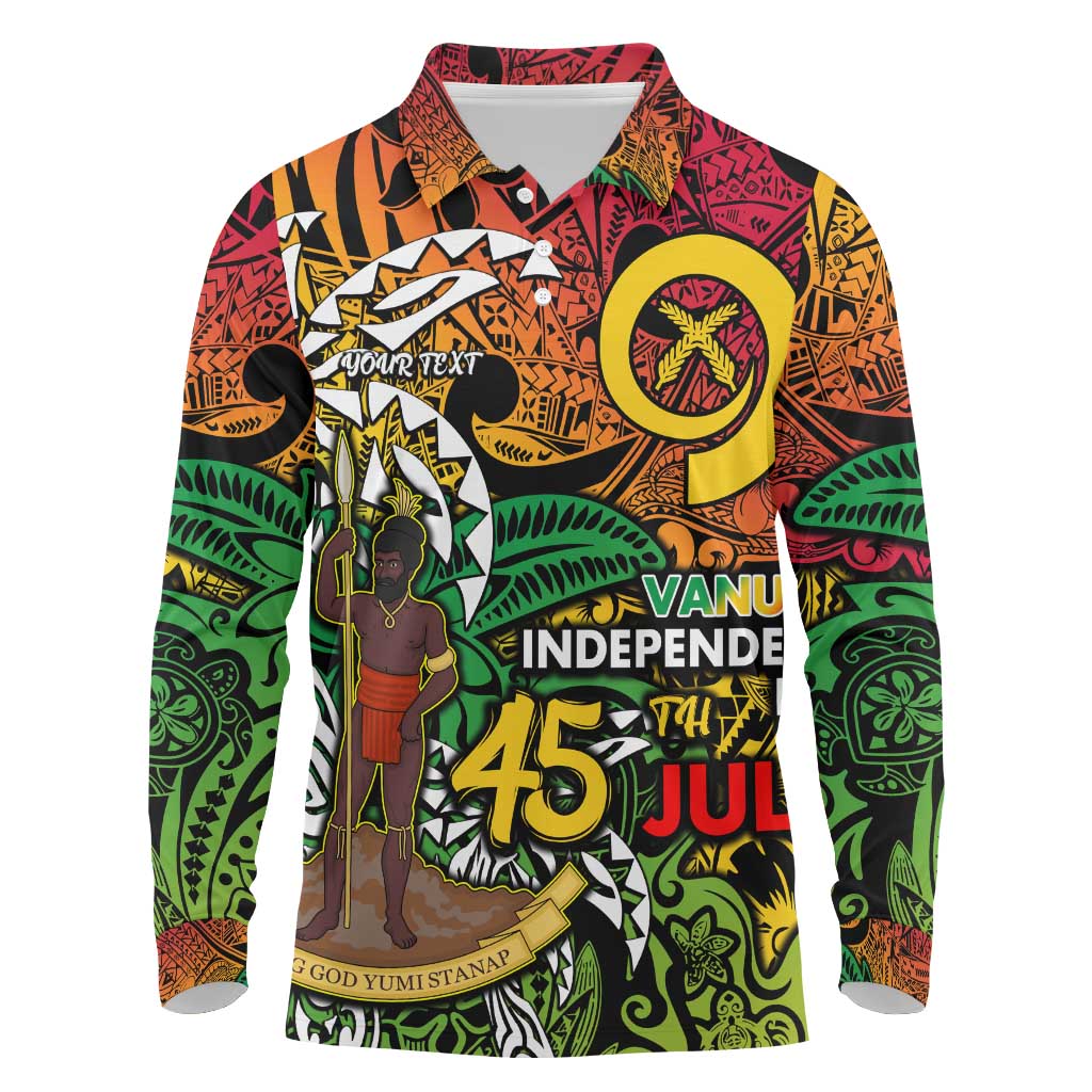 Personalized Vanuatu 45th Independence Anniversary Long Sleeve Polo Shirt Melanesian Pattern Reggae - Polynesian Pride