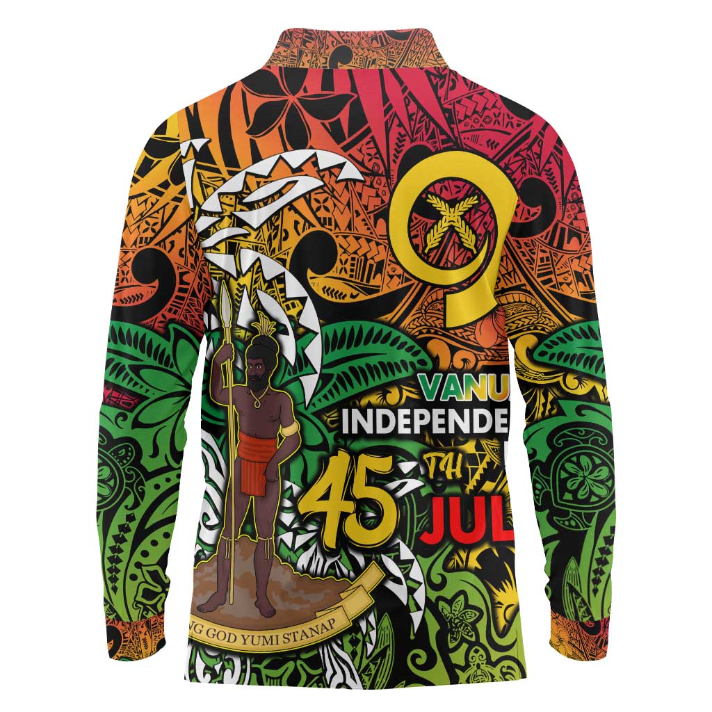 Personalized Vanuatu 45th Independence Anniversary Long Sleeve Polo Shirt Melanesian Pattern Reggae - Polynesian Pride
