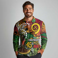 Personalized Vanuatu 45th Independence Anniversary Long Sleeve Polo Shirt Melanesian Pattern Reggae - Polynesian Pride
