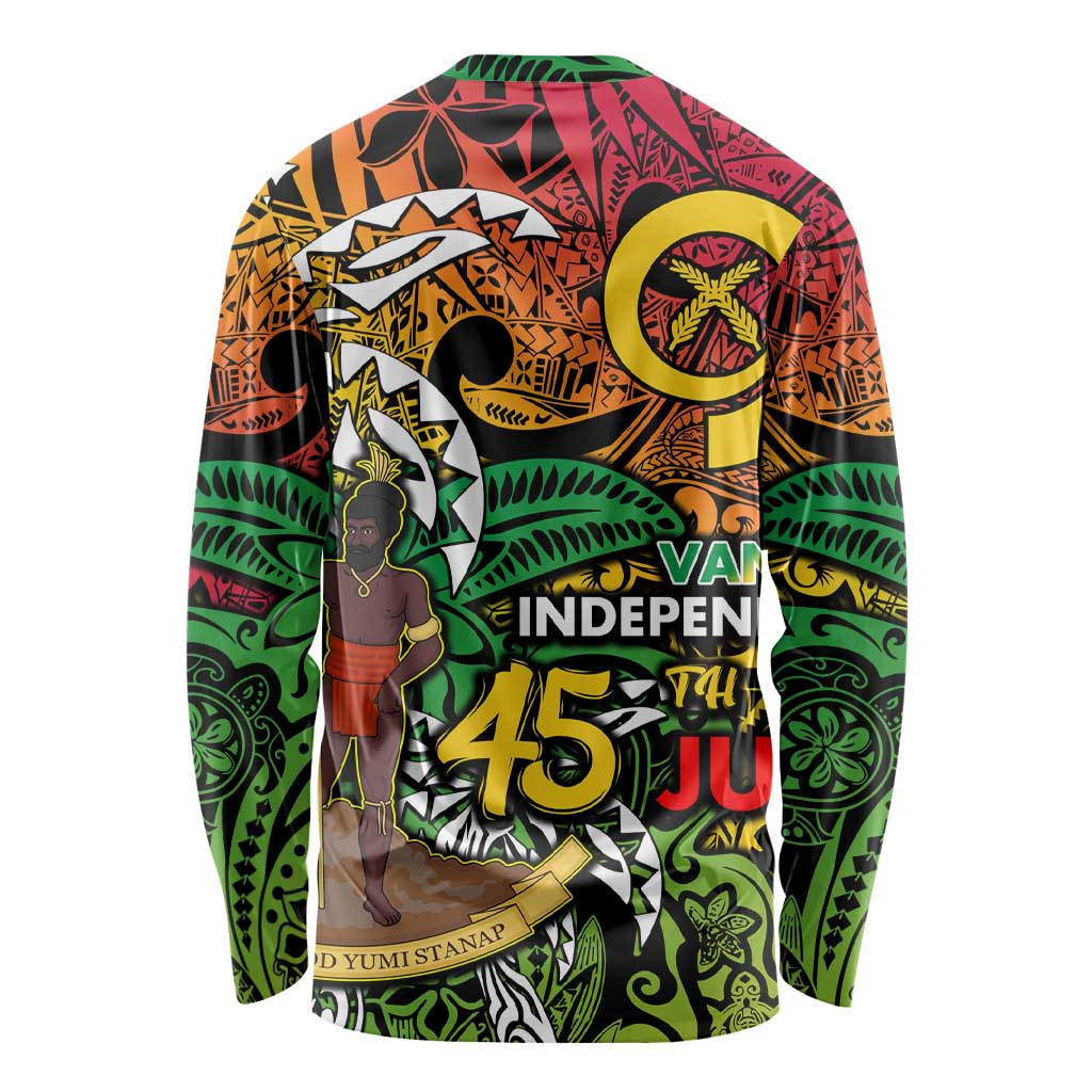 Personalized Vanuatu 45th Independence Anniversary Long Sleeve Shirt Melanesian Pattern Reggae - Polynesian Pride