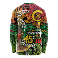 Personalized Vanuatu 45th Independence Anniversary Long Sleeve Shirt Melanesian Pattern Reggae - Polynesian Pride