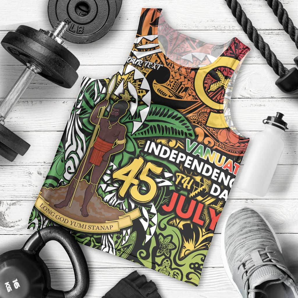 Personalized Vanuatu 45th Independence Anniversary Men Tank Top Melanesian Pattern Reggae - Polynesian Pride