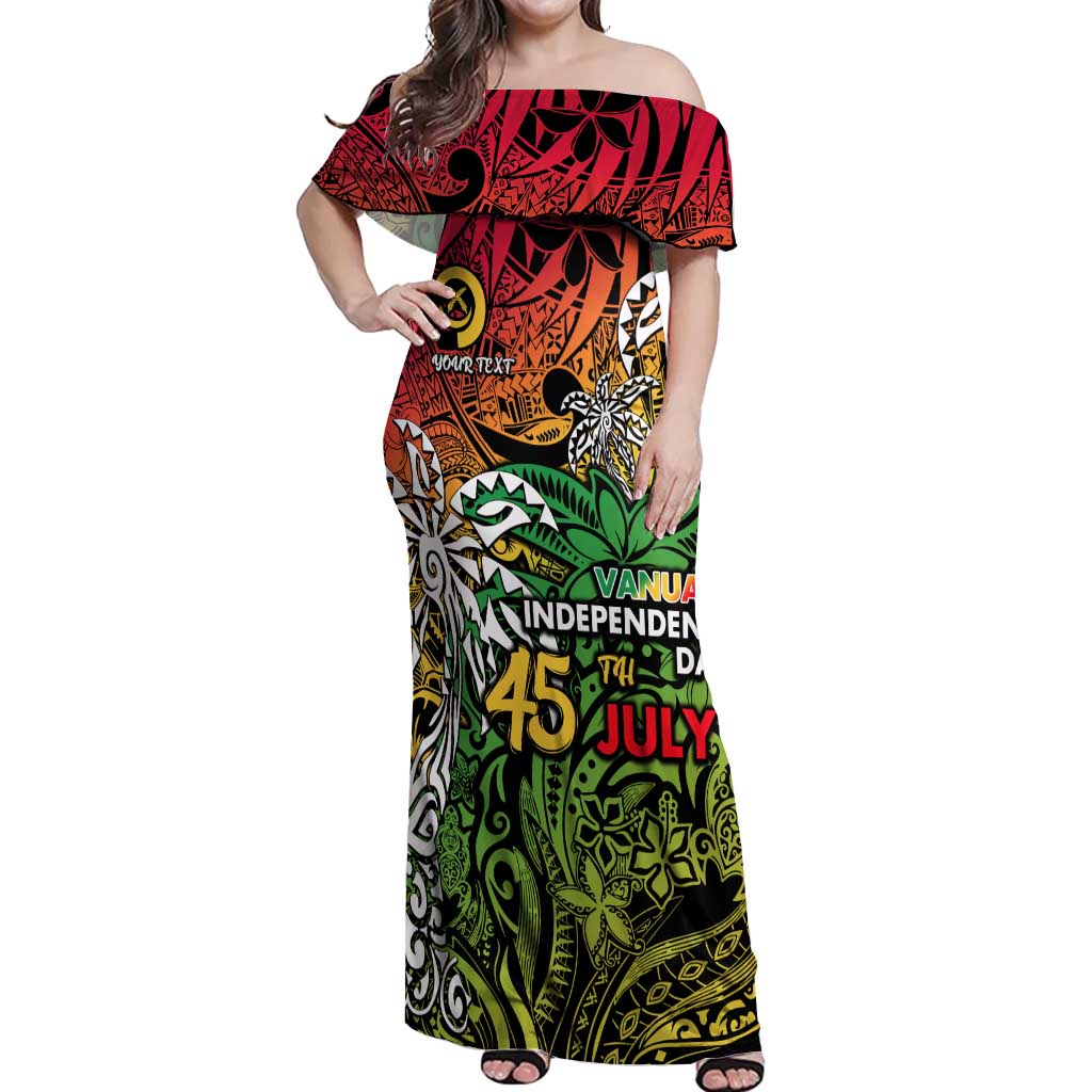 Personalized Vanuatu 45th Independence Anniversary Off Shoulder Maxi Dress Melanesian Pattern Reggae - Polynesian Pride