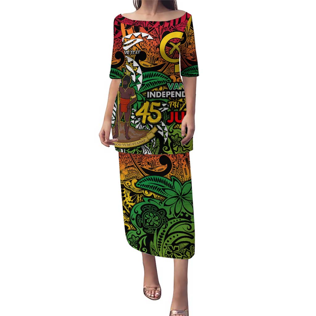 Personalized Vanuatu 45th Independence Anniversary Puletasi Melanesian Pattern Reggae - Polynesian Pride