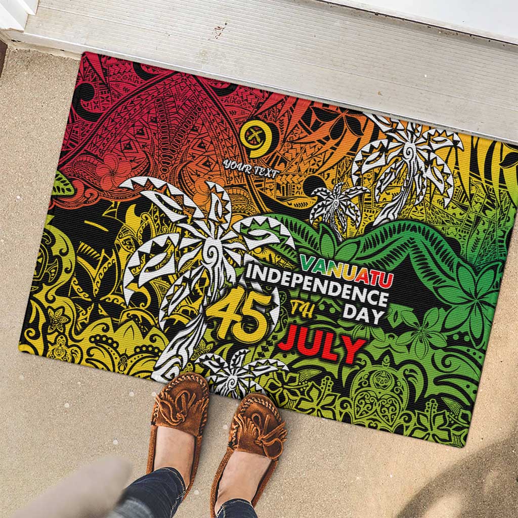Personalized Vanuatu 45th Independence Anniversary Rubber Doormat Melanesian Pattern Reggae - Polynesian Pride