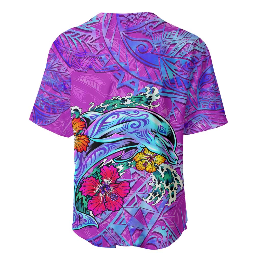Dolphin Polynesia Baseball Jersey Hibiscus Tropical Wave - Purple Vibes DT02 - Polynesian Pride