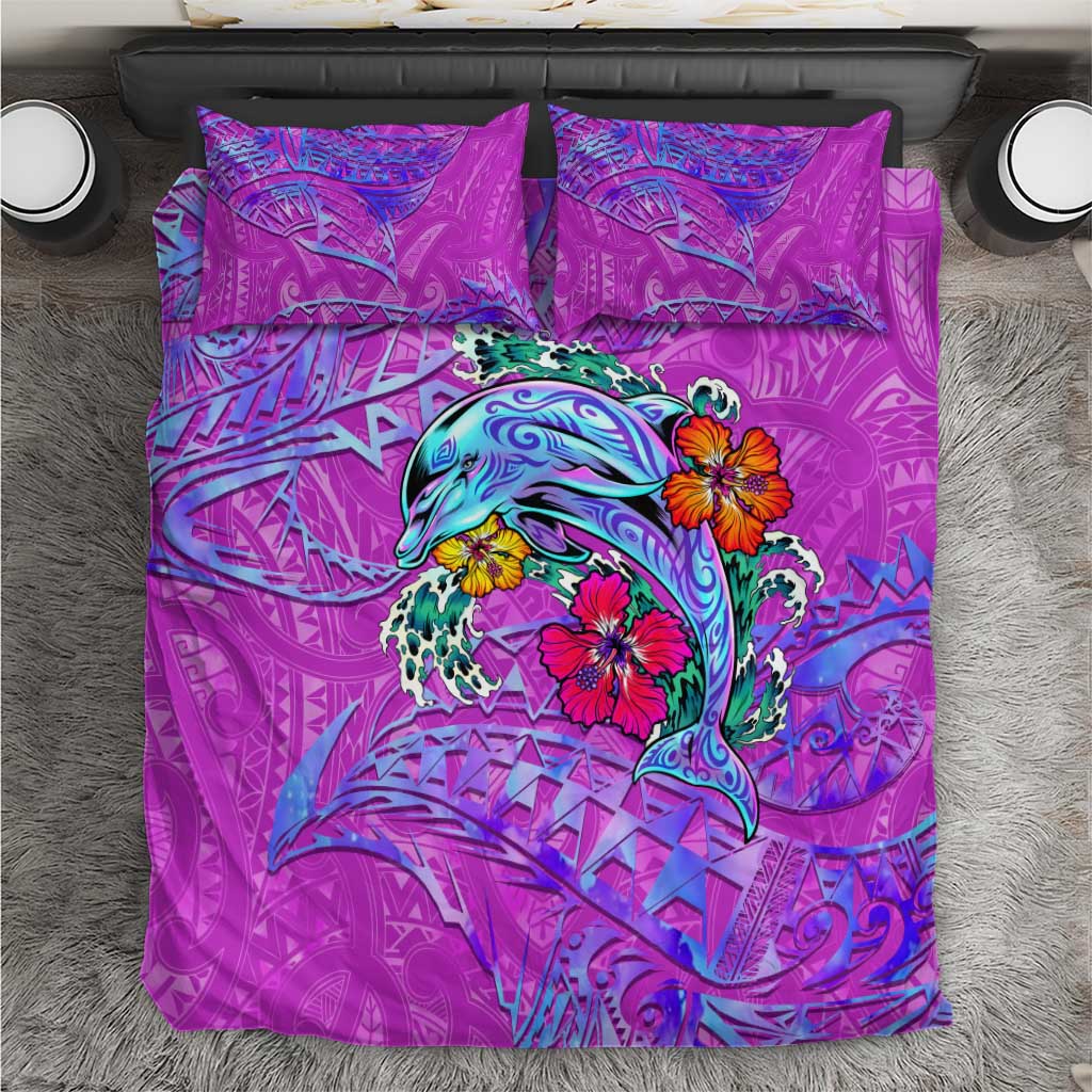 Dolphin Polynesia Bedding Set Hibiscus Tropical Wave - Purple Vibes DT02 Purple - Polynesian Pride