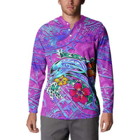 Dolphin Polynesia Button Sweatshirt Hibiscus Tropical Wave - Purple Vibes DT02 - Polynesian Pride