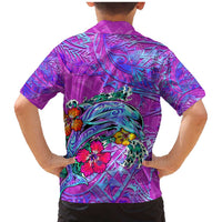 Dolphin Polynesia Family Matching Mermaid Dress and Hawaiian Shirt Hibiscus Tropical Wave - Purple Vibes DT02 - Polynesian Pride