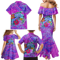 Dolphin Polynesia Family Matching Mermaid Dress and Hawaiian Shirt Hibiscus Tropical Wave - Purple Vibes DT02 - Polynesian Pride