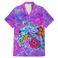 Dolphin Polynesia Family Matching Mermaid Dress and Hawaiian Shirt Hibiscus Tropical Wave - Purple Vibes DT02 Dad's Shirt - Short Sleeve Purple - Polynesian Pride