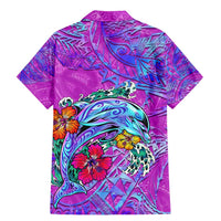 Dolphin Polynesia Family Matching Mermaid Dress and Hawaiian Shirt Hibiscus Tropical Wave - Purple Vibes DT02 - Polynesian Pride