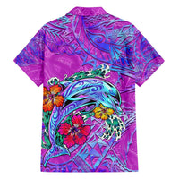 Dolphin Polynesia Family Matching Off The Shoulder Long Sleeve Dress and Hawaiian Shirt Hibiscus Tropical Wave - Purple Vibes DT02 - Polynesian Pride