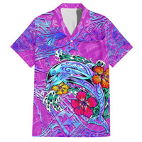 Dolphin Polynesia Family Matching Tank Maxi Dress and Hawaiian Shirt Hibiscus Tropical Wave - Purple Vibes DT02 Dad's Shirt - Short Sleeve Purple - Polynesian Pride