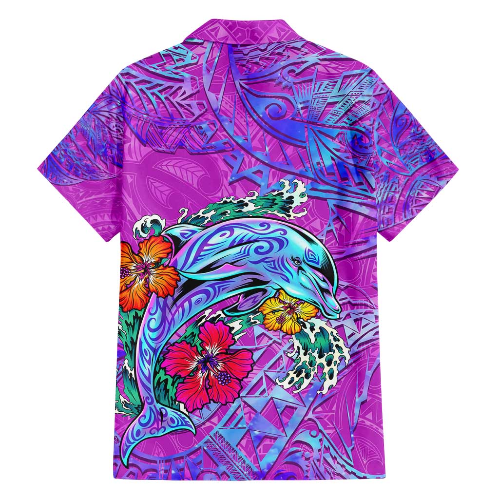 Dolphin Polynesia Family Matching Tank Maxi Dress and Hawaiian Shirt Hibiscus Tropical Wave - Purple Vibes DT02 - Polynesian Pride