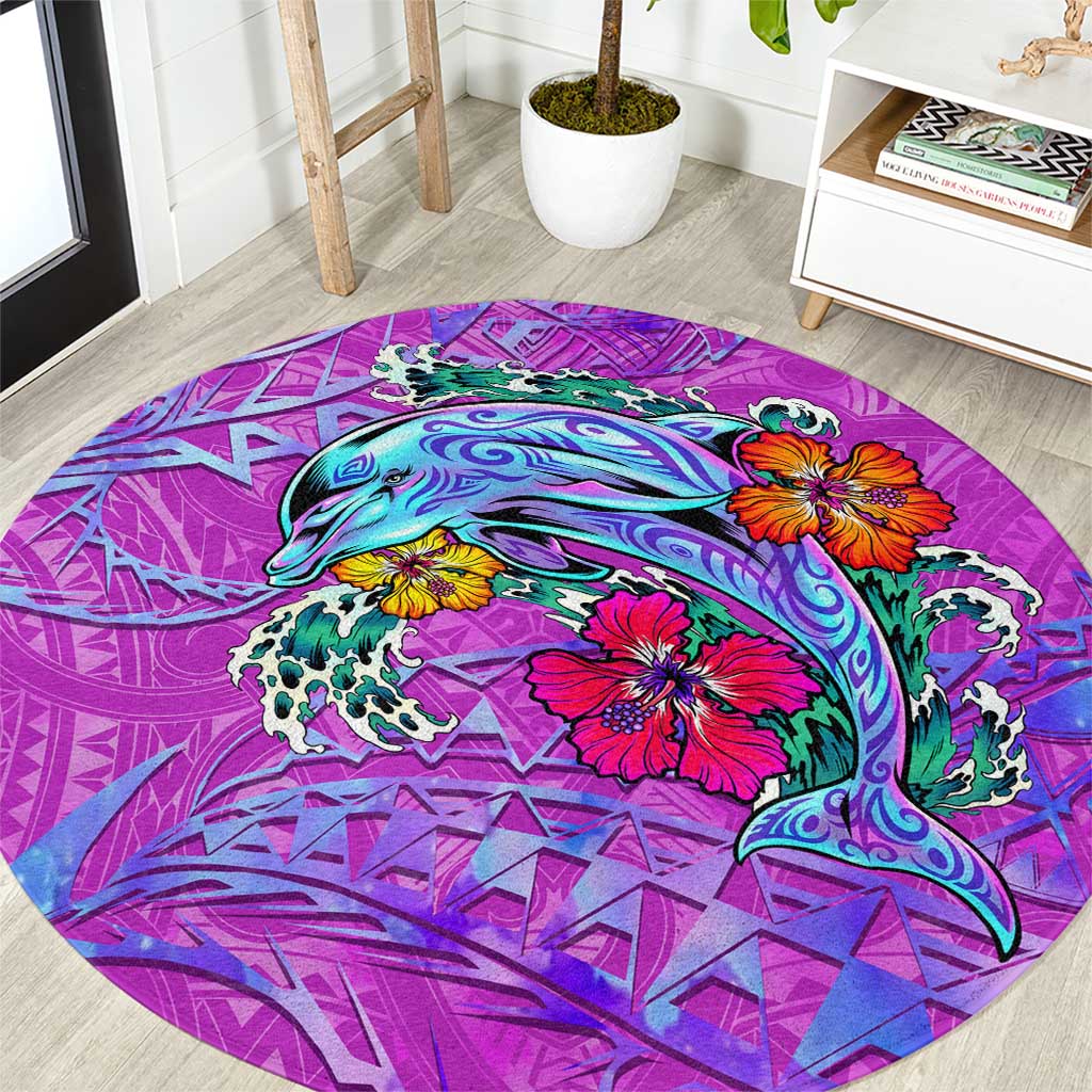 Dolphin Polynesia Round Carpet Hibiscus Tropical Wave - Purple Vibes DT02 Purple - Polynesian Pride