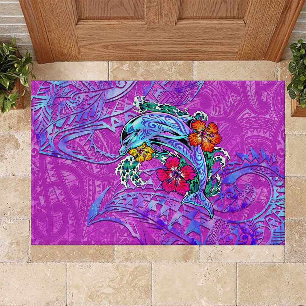 Dolphin Polynesia Rubber Doormat Hibiscus Tropical Wave - Purple Vibes DT02 Purple - Polynesian Pride