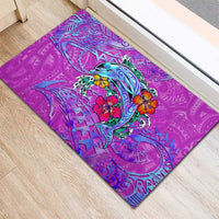 Dolphin Polynesia Rubber Doormat Hibiscus Tropical Wave - Purple Vibes