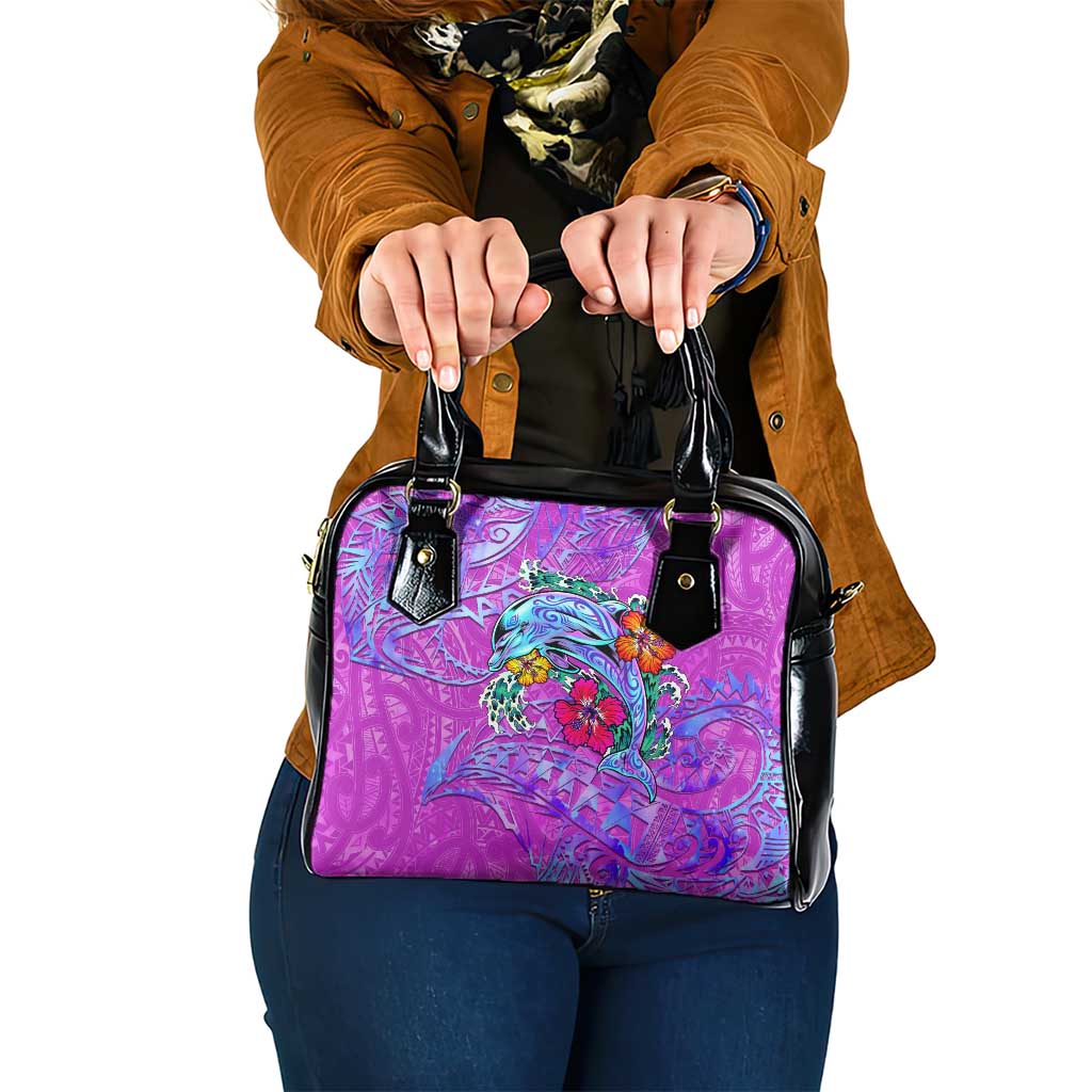 Dolphin Polynesia Shoulder Handbag Hibiscus Tropical Wave - Purple Vibes DT02 One Size Purple - Polynesian Pride