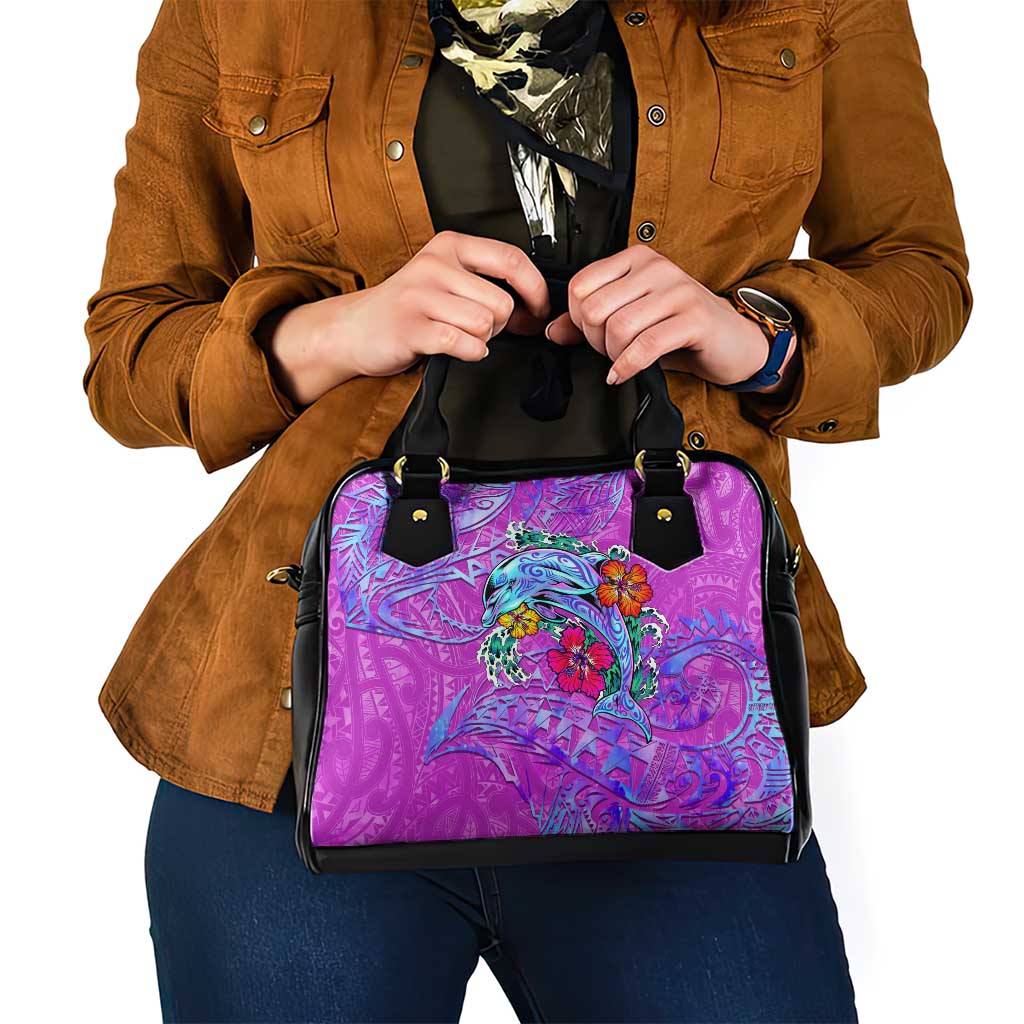 Dolphin Polynesia Shoulder Handbag Hibiscus Tropical Wave - Purple Vibes